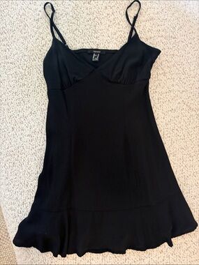 Forever 21 Black V-Neck Slip Dress with Ruffled Hem